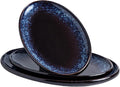Ceramic Large Serving Platters- Set of 3 Oval Platters for Entertaining. Modern Kitchen Dishes for Dinner, Fruit, Salad, Turkey.Oven, Dishwasher Safe, 15.75"/13.75"/12",Speckled Bluish Purple