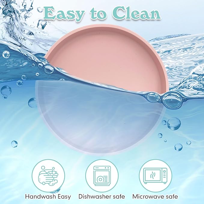Silicone Dog Bowl Shallow Cat Food Bowls 7" Wide Puppy Plates Whisker Fatigue Pet Feeding Dishes Set of 2 for Dry Food and Wet Food Indoor (Round Pink)