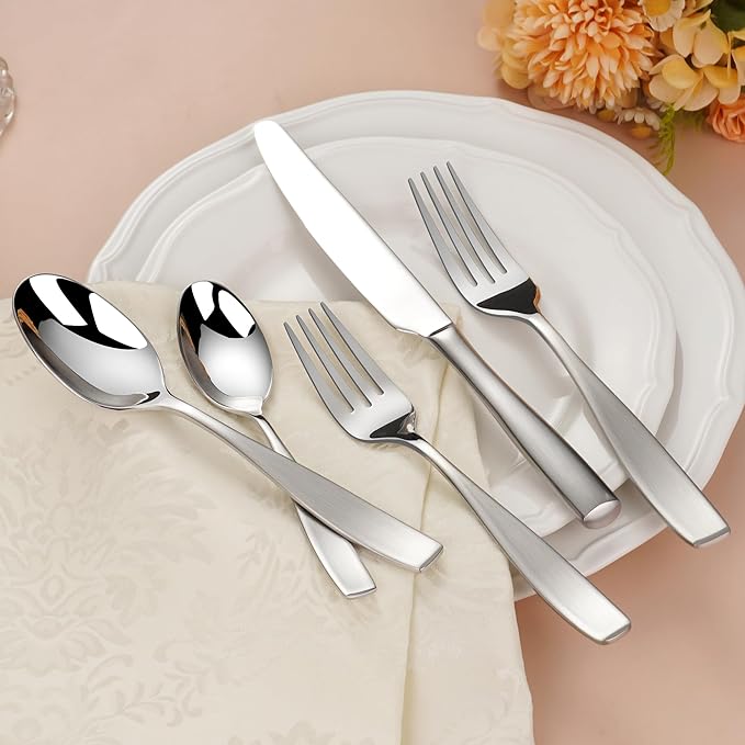 70-Piece 18/10 Stainless Steel Flatware Set for 12 with 2 Sets of Serving Utensil, Heavy Duty Silverware Set, High End Flatware, Dishwasher Safe, Ideal for Gift