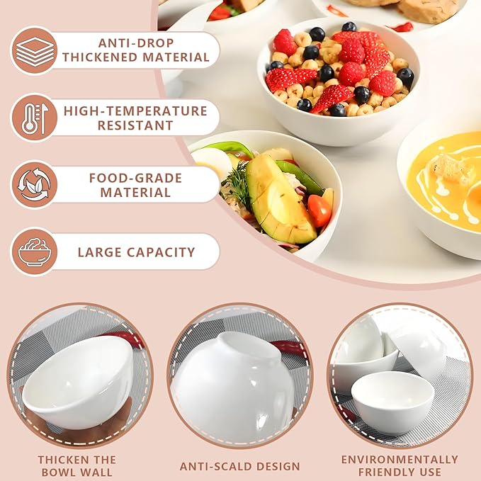 Soup Bowls, 22 oz White Ceramic Bowls, 6 Inch Cereal Bowl, Porcelain Bowl Set of 6 for Soup, Pasta, Salad, Fruit, Rice, Oatmeal, Dishwasher and Microwave Safe (Set of 6)