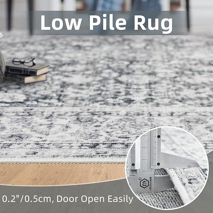 Grey Rug Runner 3x7 Ft Washable Hallway Runner Rug Runner Non-Slip Boho Vintage Runner Rugs with Rubber Backing Soft Distressed Carpet for Kitchen Bedroom