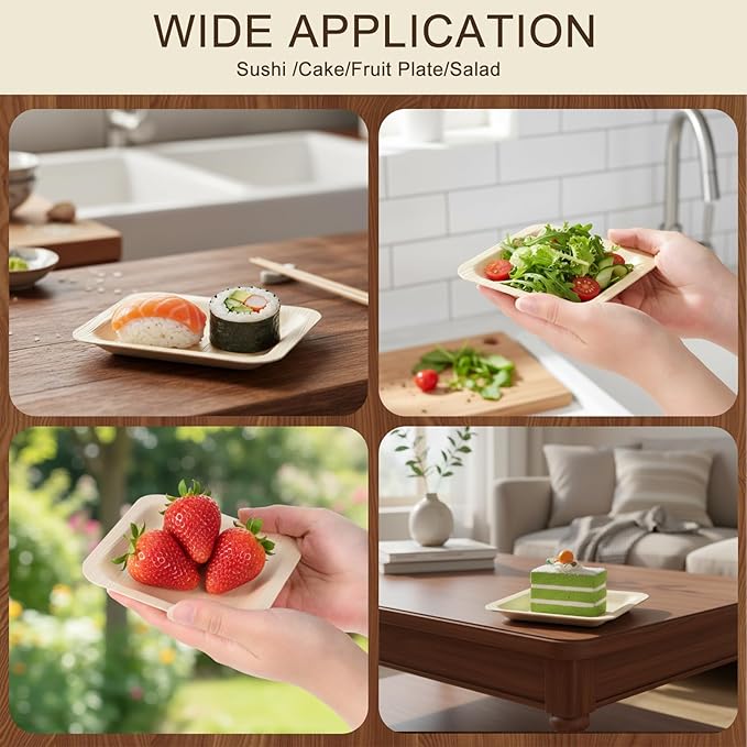 300 Pcs Palm Leaf Plates, 4.6 inch Square Palm Bowls, Alternative to Palm-Plate, Sturdy and Microwave Safe for Birthday Party, Wedding Events, Appetizer, Dessert