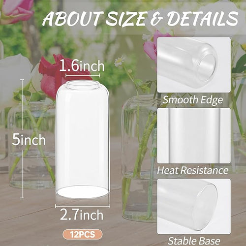 12pcs Glass Bud Vases - 5 Inch Tall Clear Flower Vases for Centerpieces, Glass Vase Modern Bud Vase for Wedding Party Dining Table Centerpieces, Living Room Decorative, Home Decor