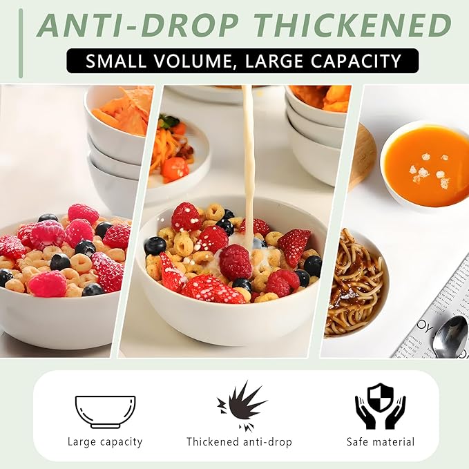 Soup Bowls, 22 oz White Ceramic Bowls, 6 Inch Cereal Bowl, Porcelain Bowl Set of 6 for Soup, Pasta, Salad, Fruit, Rice, Oatmeal, Dishwasher and Microwave Safe (Set of 6)