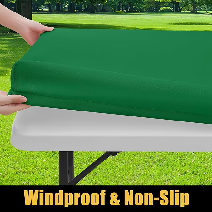 Smiry Rectangle Picnic Table Cloth, Waterproof Elastic Fitted Tablecloths for 4 Foot Tables, Washable Polyester Table Cover for Camping, Indoor and Outdoor (Hunter Green, 30"x48")