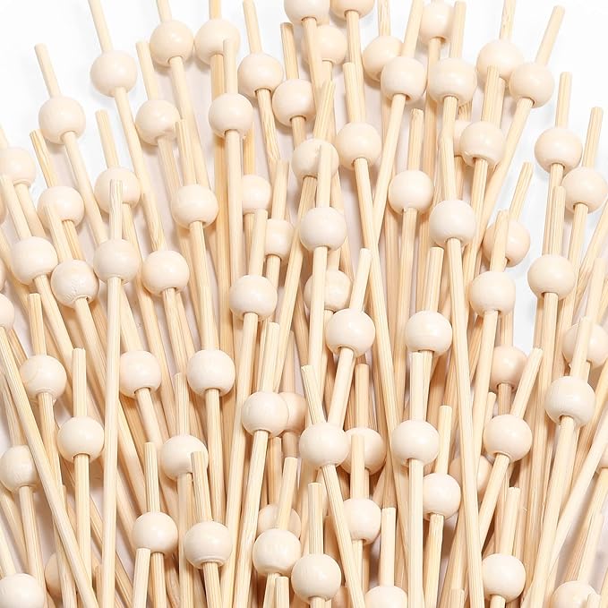 200 Pcs Cocktail Picks, 4.7 Inch Toothpicks for Appetizers, Bamboo Cocktail Sticks Skewers for Drinks, Desserts, Charcuterie, Wedding Party Fancy Toothpicks, Natural Pearl Mini Food Picks Decorative