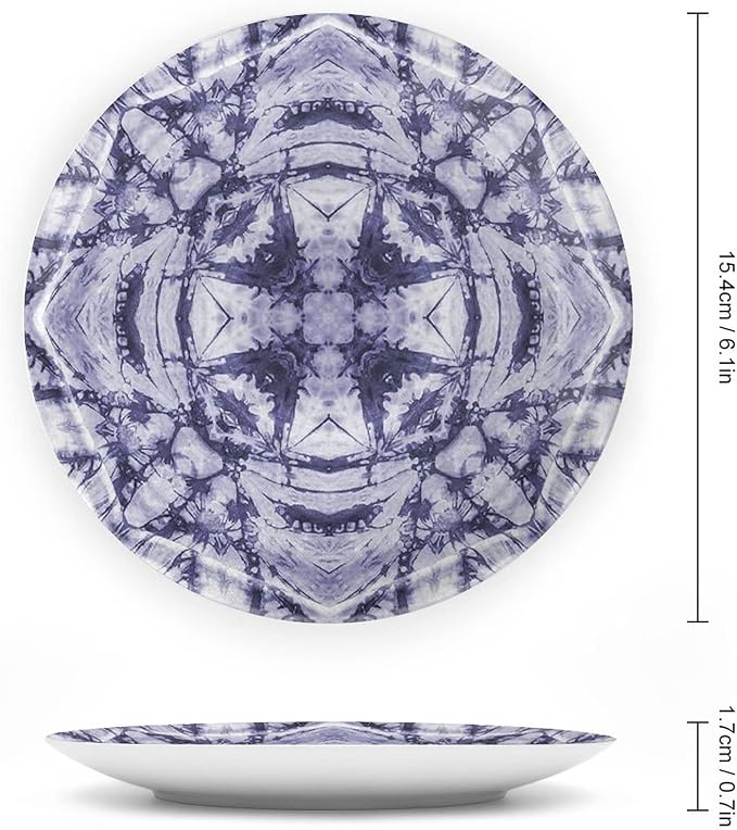 Ceramic Plates, Abstract Decorative Ceramic Plates, Modern Art Generated Resisting Twisting Fractal, 6 Inch, for Dining, Parties, Wedding, Lavender Blue Indigo