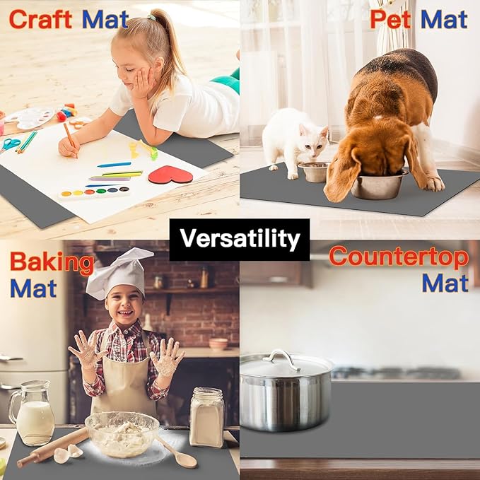 2MM Thick Silicone Countertop Mat, 31.5"x 23.6"(80cmx60cm) Silicone Mats for Kitchen Counter, Nonslip Heat Resistant Mat, Large Kitchen Counter Mats, Waterproof Countertop Protector, Black