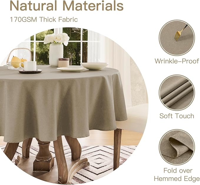 Tablecloth Linen Textured Waterproof & Stain Resistant Table Cloth Wrinkle Free Decorative Fabric Farmhouse Table Cover for Dining/Party/Buffet/Wedding, 60 x 60 Inch, Mocha