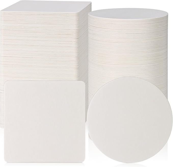 200 Pieces Disposable Paper Coasters, GOH DODD Thickened (1.5MM) 4 Inch Bar Coasters Bulk Absorbent Cardboard Doilies for Sublimation Drinks DIY Arts Crafts Wedding Party Gifts, White, Square Round