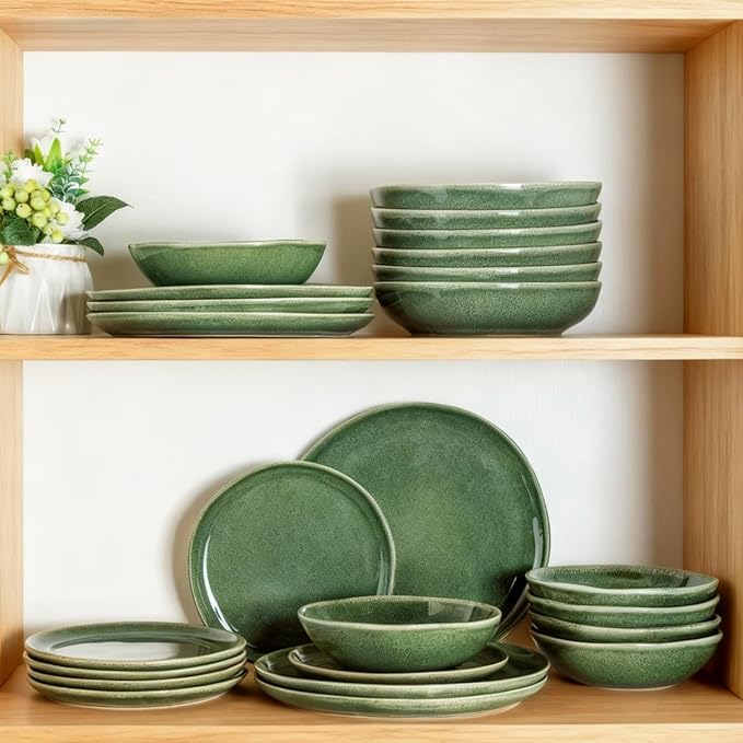 AmorArc Ceramic Dinnerware Sets,Handmade Reactive Glaze Stoneware Plates and Bowls Set,Highly Chip and Crack Resistant | Dishwasher & Microwave Safe Dishes,Service for 6 (18pc)