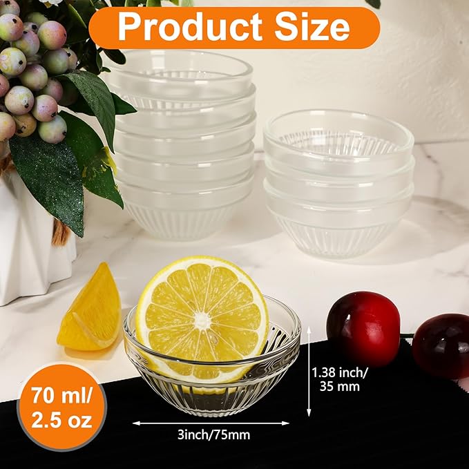50 Pack 3 Inch Small Glass Bowls Set 2.5 oz Mini Prep Bowl Stackable Glass Candy Dish Dishwasher Safe Ramekins for Dipping Sauce Condiment Cereal Jelly Candy Nuts Dessert Ice Cream