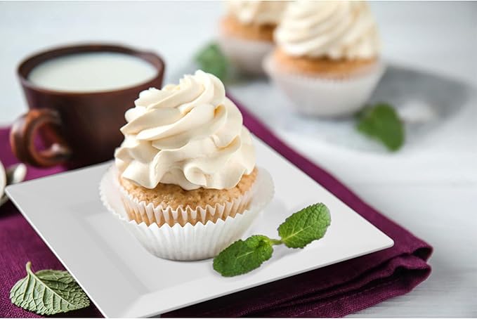 Exquisite Mini Disposable Appetizer Plates - 100 Pack 4.5 In. x 4.5 In. White Plastic Dessert Plates - Elegant Design for Weddings, Birthdays, and Formal Parties - Stackable and Convenient - BPA Free