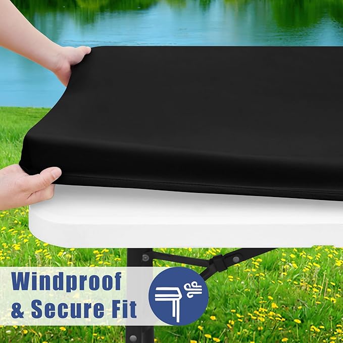 Spandex Picnic Table Cloth 2 Pack, Elastic Fitted Tablecloths for Square Tables, Stretch Washable Patio Table Cover for Outdoor, Camping, Banquet and Parties (Black, 34"x34")