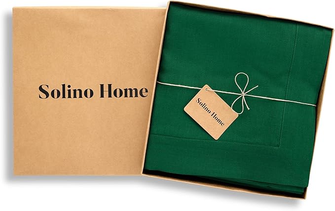 Solino Home Linen Tablecloth for Rectangle Tables 60 x 90 Inch - 100% Pure Linen Christmas Green Table Cloth - Fete, Machine Washable Cloth Tablecloth for St Patricks Day