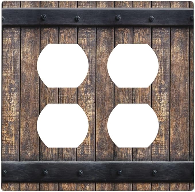 Light Switch Cover Rustic Barn Door Vintage Country Wood Board 2 Gang Decorative SwitchPlates Double Duplex Wall Plates Switch Plates and Outlet Covers for Farmhouse Cabin Decor