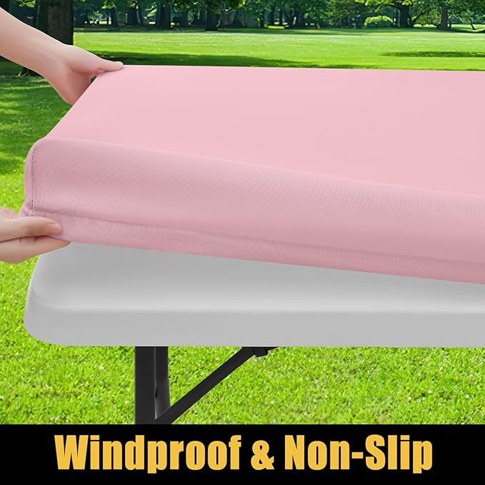 Smiry Rectangle Picnic Table Cloth, Waterproof Elastic Fitted Tablecloths for 4 Foot Tables, Washable Polyester Table Cover for Camping, Valentine's Day and Outdoor (Pink, 24"x48")