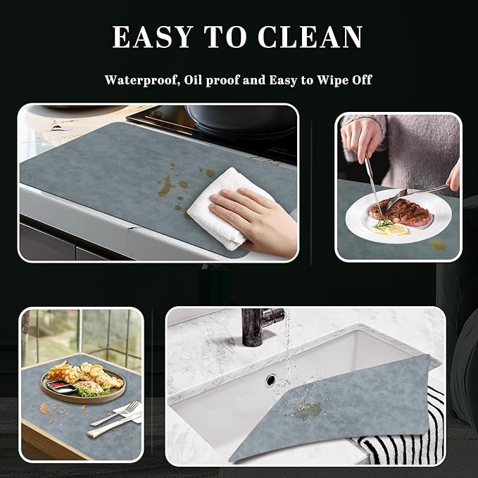 Faux Leather Placemats, Set of 4, 12''×17' Textures on Both Sides, Heat-Resistant, Waterproof and Oil-Proof, Reversible Place Mats for Kitchen, Dining Table,Outdoor-Grey&Dark Grey