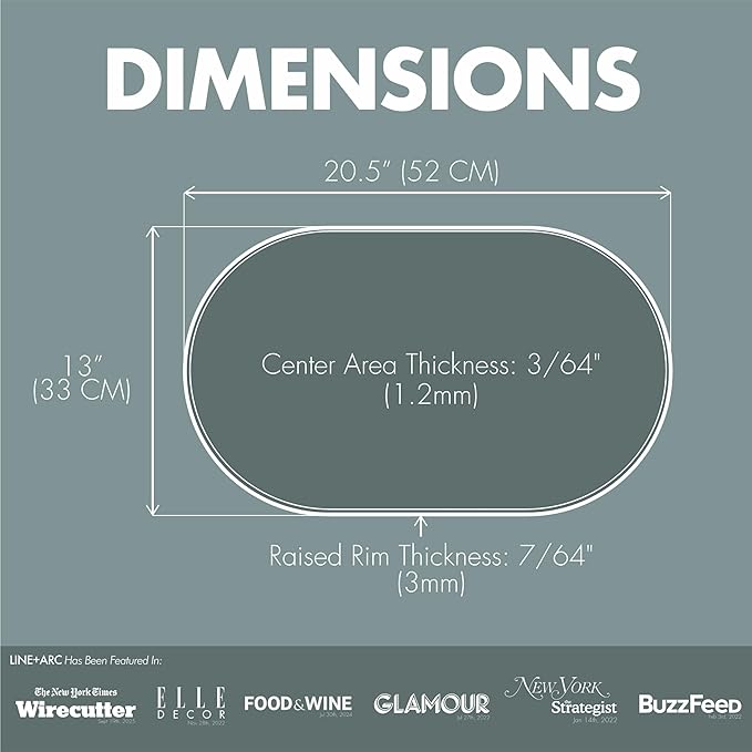 LINE+ARC Waterproof, Stain-Resistant, Heat-Safe Silicone Degrē Placemats (20.5x13, Set of 2 Smoke) 3mm-High Rim Adults Babies Easy-to-Clean Washable Oval Modern Non-Slip Large Dining Table Mats