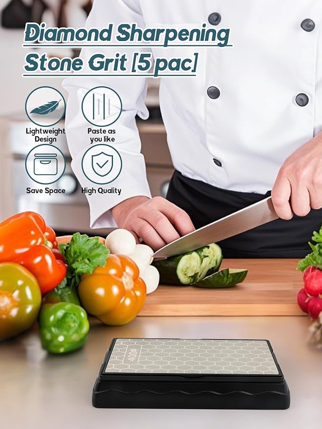 Double-Sided Diamond Sharpening Stone, Kalolary Knife Sharpener Stone Diamond Plate Stone with Non-slip Base & Replaceable Grit Plate for Knives Outdoor Camp Kitchen Sharpen Tool (400/1000# 600/1200#)