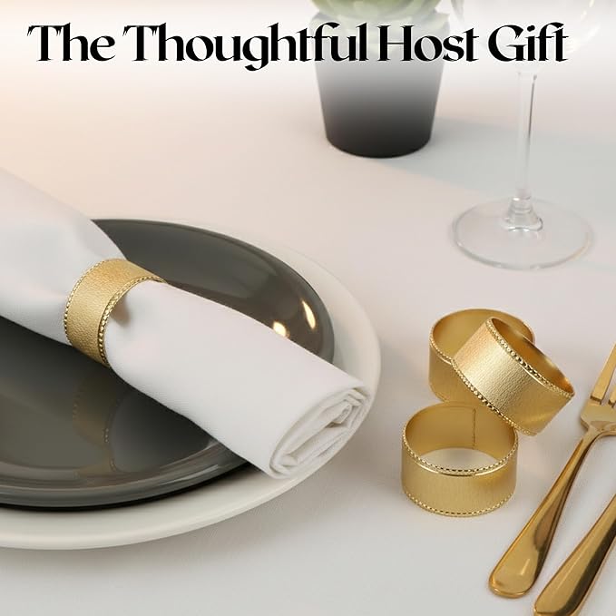 Napkin Holders for Cloth Napkins Round Serviette Rings Napkin Ring Gold Napkin Rings Set of 12 Metal Napkin Rings Dinner Thanksgiving Wedding Christmas Party Kitchen Table Decoration - CLEENTABLE