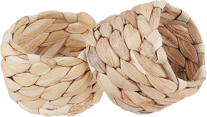 SHEUTSAN Woven Water Hyacinth Napkin Rings, Braided Design, 1.96 x 1.37 Inch, Set of 24, Farmhouse Style