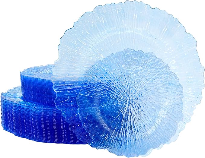 U-QE 60PCS Clear Blue Plates - Blue Plastic Hanukkah Plates Disposable&Reusable - Heavy Duty Plastic Plate for Hanukkah, Party&Wedding Including 30 Dinner Plate 10" & 30 Appetizer Plate 7"