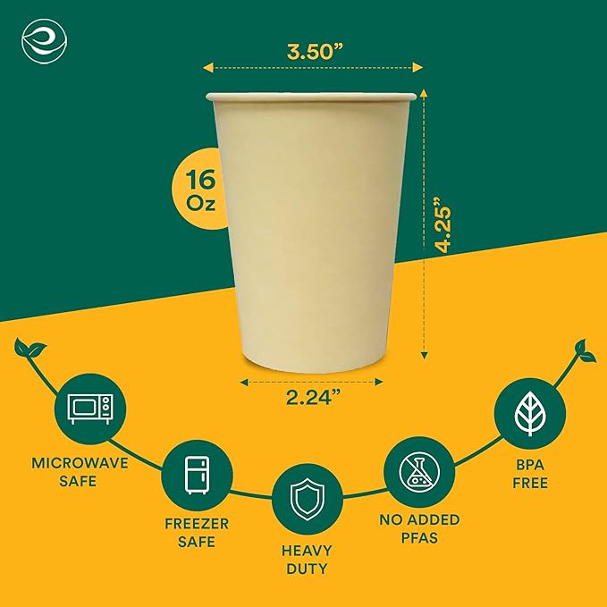 ECO SOUL 25 Pack 16 oz Disposable Coffee Cups Eco-Friendly, Biodegradable, Compostable, Leak-free & Sturdy To Go Hot Drink Travel Bagasse Cup for Tea, Chocolate, Party, Picnic & Cafe, Office & Home