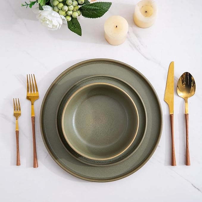 AmorArc Stoneware Dinner Plates Set of 4, 10.5 Inch Reactive Matte Glaze Ceramic Plates Set, Modern Dinnerware Dish set for Kitchen, Microwave, Dishwasher Safe