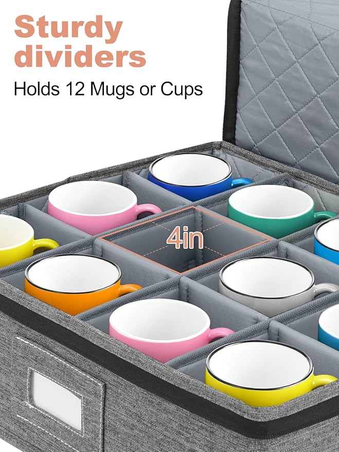 Cirhy China Storage Containers 5-Piece Set - Reinforced Hard-Sided Moving Boxes for Dinnerware, Fine China, Stemware & Mugs - Sturdy Quilted Dish Packing Protectors with Dividers (Service for 12)