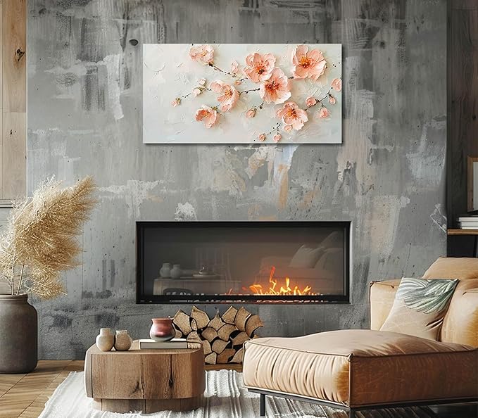 ADJUVANT Wall Art Impressionist Pink Floral 40"L x 20"W, Cherry Blossoms Canvas Painting Soft Petals Artwork Pastel Tones Prints Spring Flowers Wall Decor for Living Room Bedroom Bathroom Home Office