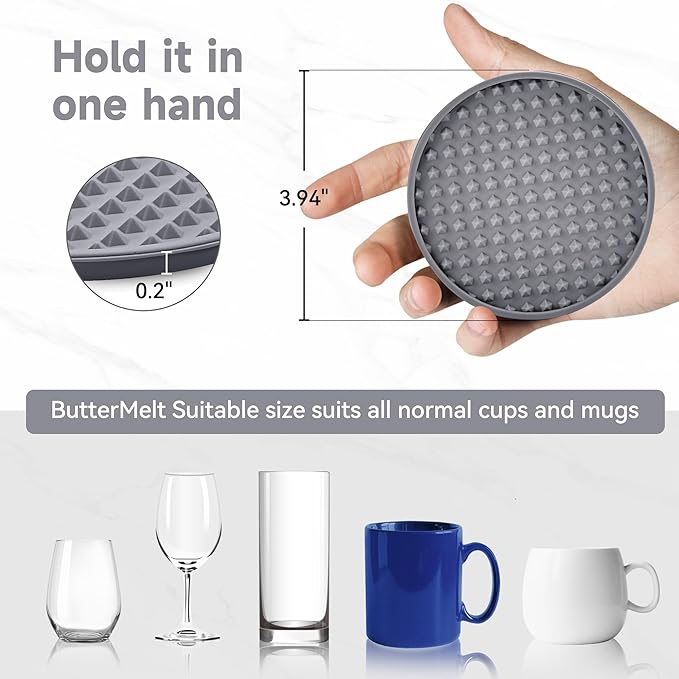 Coasters for Drinks, Silicone Coasters Set of 8 with Metal Holder, Outdoor Coaster for Coffee Table, Non-Slip Rubber Table Cup Mat Desk, Heat Resistant & Scratch-Proof (Grey)