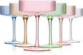 Colored Coupe Glasses Set of 6 Vintage Art Deco Colorful Champagne Coupe glasses 9 oz,Ribbed Martini Cocktail Glasses|Colored Cocktail Glasses Set for Espresso,Martini,Champagne