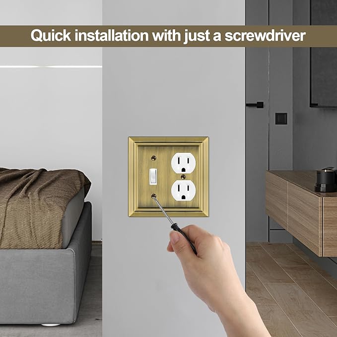 Metal Wall Plate for Electrical Outlets, Decorative Antique Brass Switch Plates Outlet Cover, Light Switch Cover Plate, 2-Gang Wall Plates (Toggle/Duplex, 2 Pack)