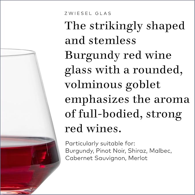 ZWIESEL GLAS Pure Stemless Burgundy Glass (Set of 6), Elegant Wine Glasses for Red Wine, Dishwasher-Safe Tritan Crystal Glasses, Made in Germany (17 Ounce)