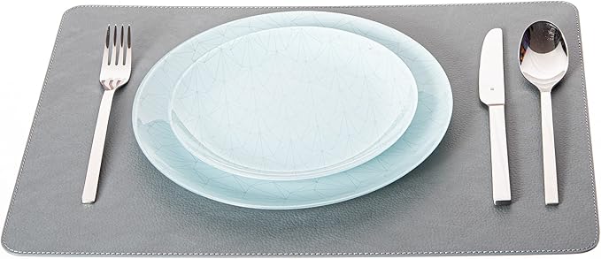 Nikalaz Set of 4 Placemats and 4 Coasters Made of Recycled Leather (18''x13'', Dirty Grey)