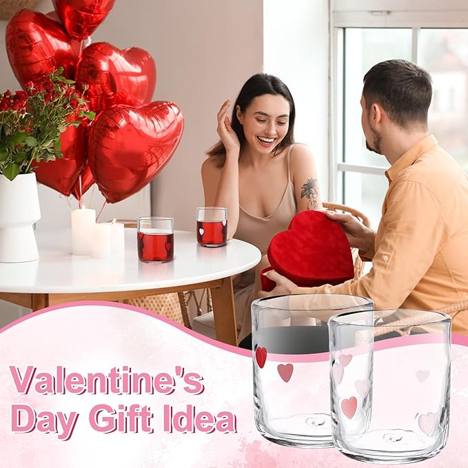 Icon Juice Glasses, 14oz Stemless Wine Drinking Juice Glass Cup for Valentine Party Supplies Gift(2 Pcs,Heart)