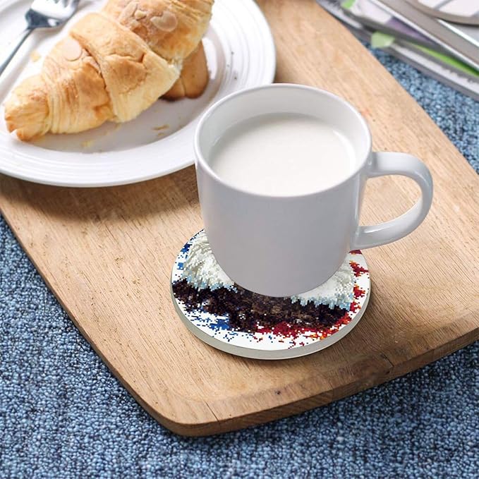 Coasters for Drinks Coaster Drink Set Decorative Coffee Table Desk Cup Mat Spring Cute Cork Bar Backing Round Home Decor Pixel Bald Eagle USA Flags White33