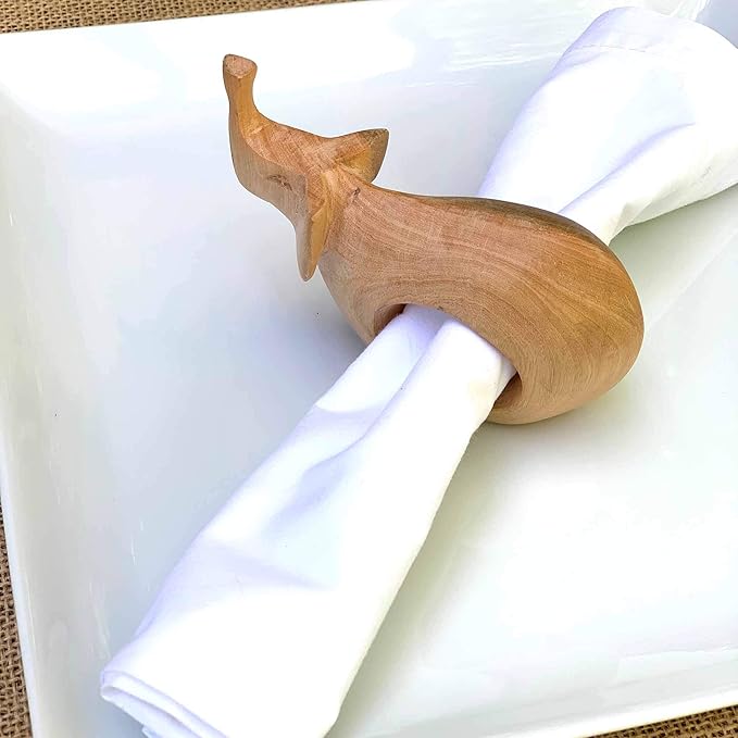 Global Crafts Handcarved Mahogany Wooden Napkin Ring Holders, Elephant, Set of 6 (KWF012_E)