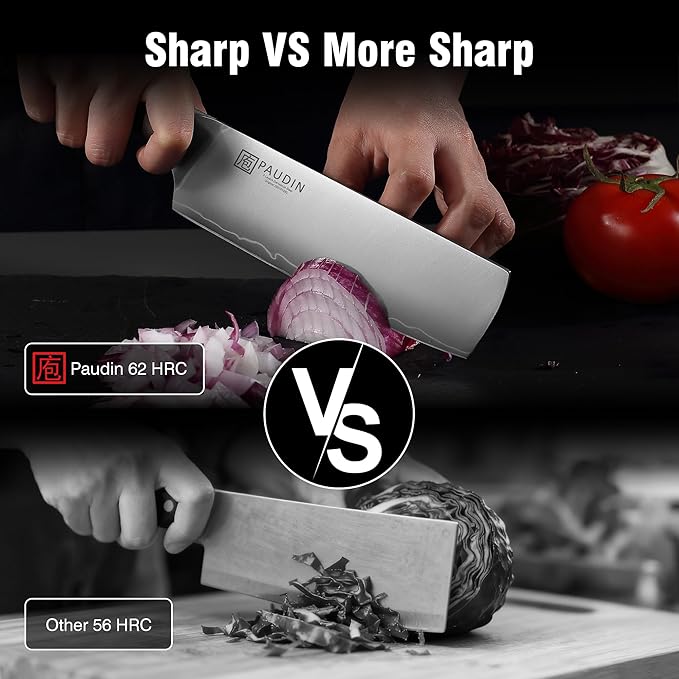 PAUDIN Nakiri Knife 7 Inch, High Carbon Stainless Steel Chef Knife, Ultra Sharp Asian Kitchen Knife for Meat and Vegetable, Chopping Knife with Ergonomic Wooden Handle