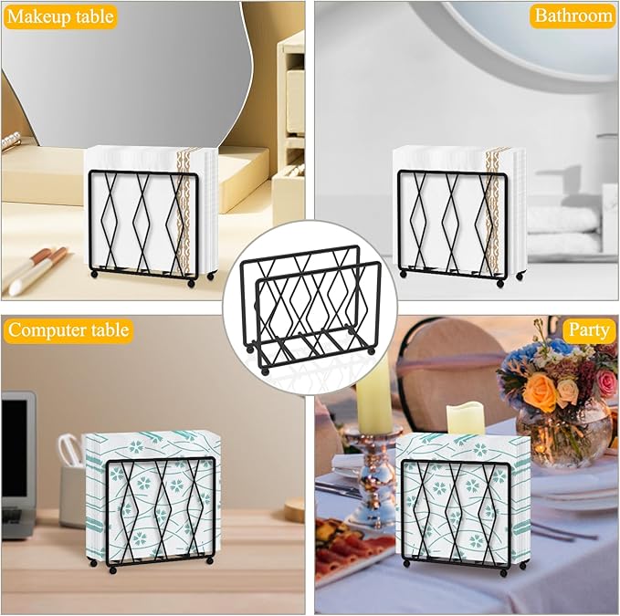 Napkin Holder for Table, Modern Metal Napkin Holders for Paper Napkins & Kitchen Dining & Countertops, Cocktail Upright Napkin Holder Dispenser Suitable for All Room Decors (Large, Black)