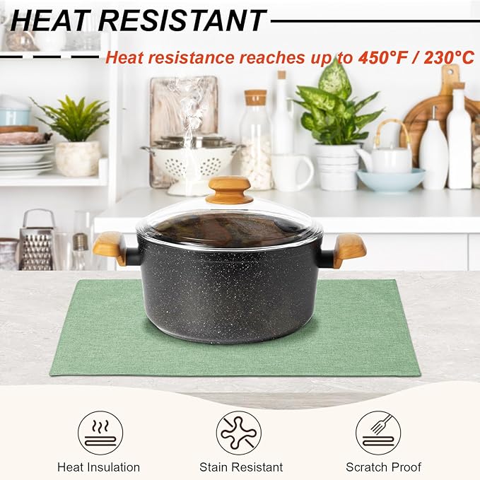 Cloth Placemats Set of 4, Cotton Linen Blend Machine Washable Double Layered Durable Place Mats Heat Resistant Placemats Wrinkle Free Thick Fabric Dining Table Mats (Light Green, 4)