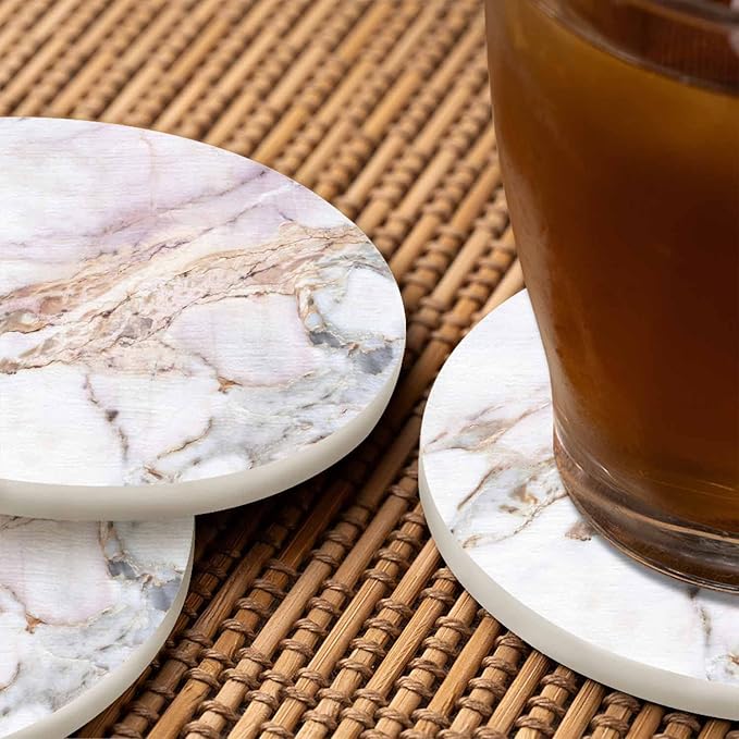 Marble Texture Background Coasters for Drinks Office Coffee Table Stone Liquid Arts Antique Aged Elegance Living Room Decor Set of 2 for Cold Drinks Wine Mugs and Cups 4 Inch