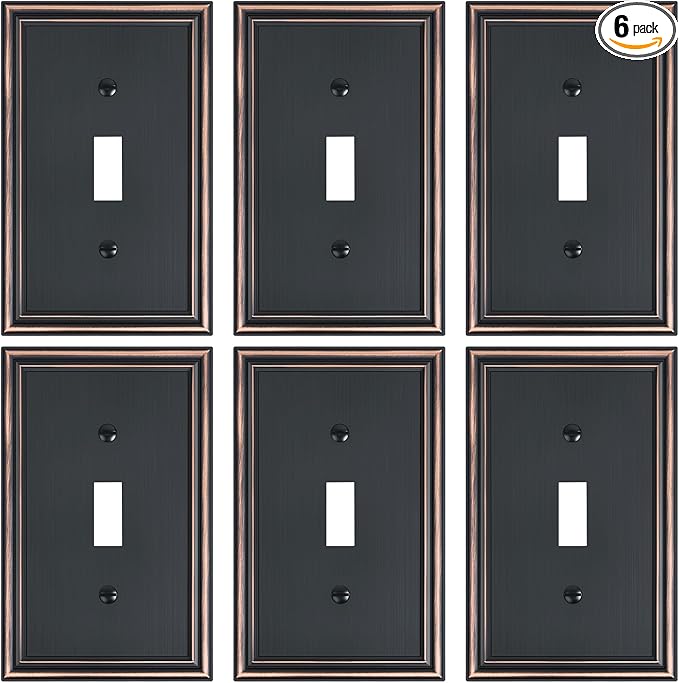 6-Pack Single Toggle Light Switch Cover Plate, Durable Solid Zinc Alloy Decorative Switch Plate Covers, Aged Bronze 1 Gang Wall Plate, Corrosion Resistant