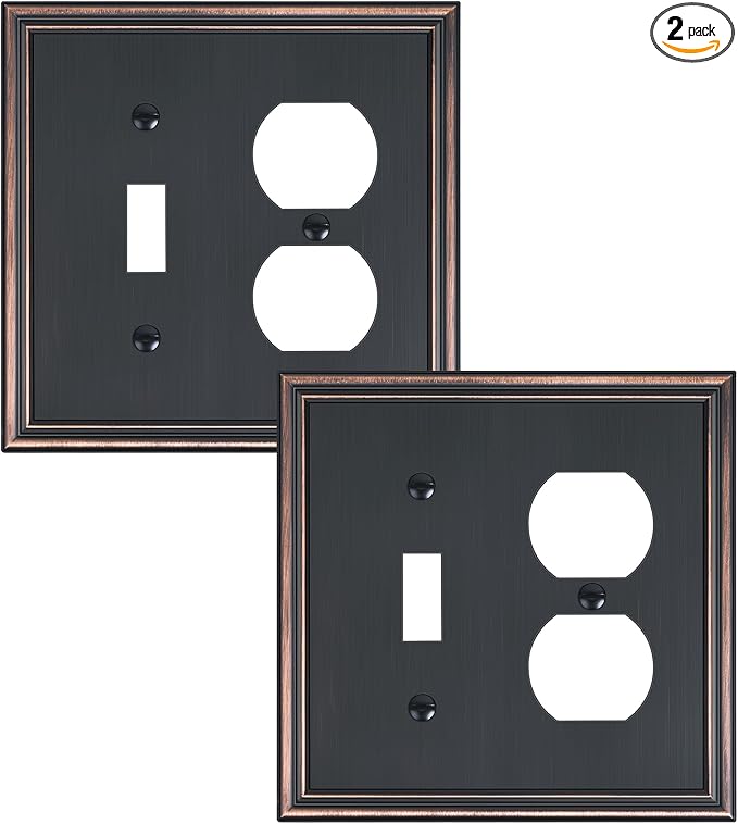 2-Pack Combo Toggle/Duplex Light Switch Cover Plate, Aged Bronze Wall Outlet Cover Plate, Decorative Wall Receptacle Cover for Electrical Outlets, Light Switch, Durable Solid Zinc Alloy