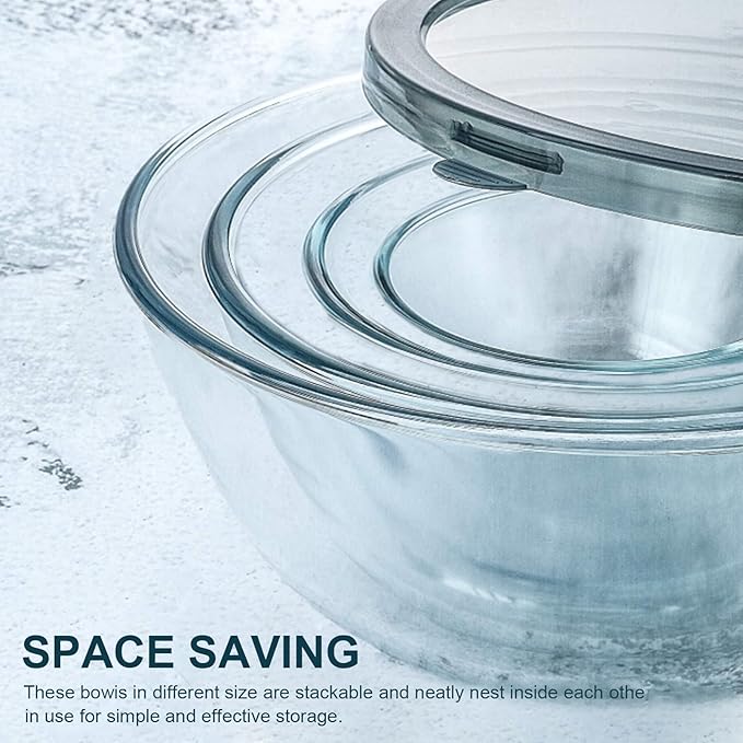 M MCIRCO Glass Mixing Bowls with Lids, 4 Packs Glass Bowl Set, Nesting Bowls for Meal Prep, Food Storage, Bowls For Cooking, Baking, BPA-Free, 0.8/1.7/2.9/4.8 Qt