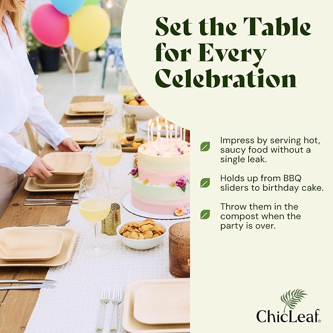 Chic Leaf Compostable & Biodegradable Palm Leaf Disposable Bamboo Plates - Disposable Party Plates for Appetizers, Romantic Valentine's Dinner, Romantic Meal, Party Supplies (4'' - 50 Pack)