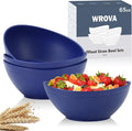 Wrova 65oz Large Salad Bowls Deep Blue - Wheat Straw Serving Bowls Set of 4 - Unbreakable Serving Bowls Dishware & Microwave Safe - BPA Free Bowl for kitchen,camping