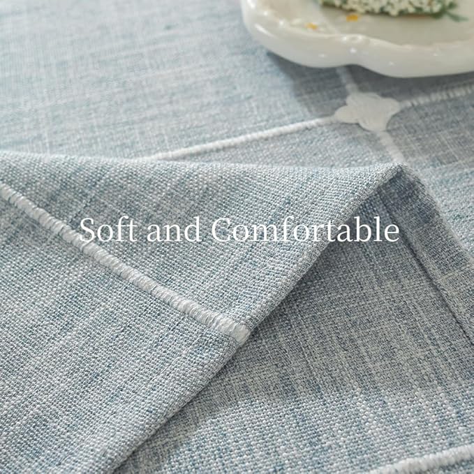 Zobesta Blue Table Cloth Rectangle Table 60 x 84 Inch, Cotton Blue Linen Gingham Tablecloth Rectangle Boho Tablecloth for Outdoor, Party, Holiday, Picnic, Dining