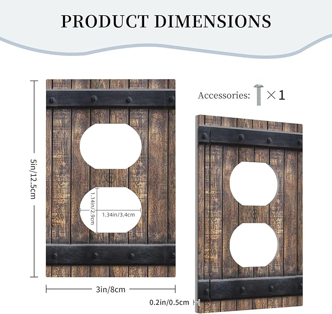 Outlet Covers Rustic Barn Door Vintage Country Wood Board 1 Gang Duplex Light Switch Cover Plate Decorative Wall Plates Electrical Switchplate Receptacle for Farmhouse Cabin Decor（2 Pack）